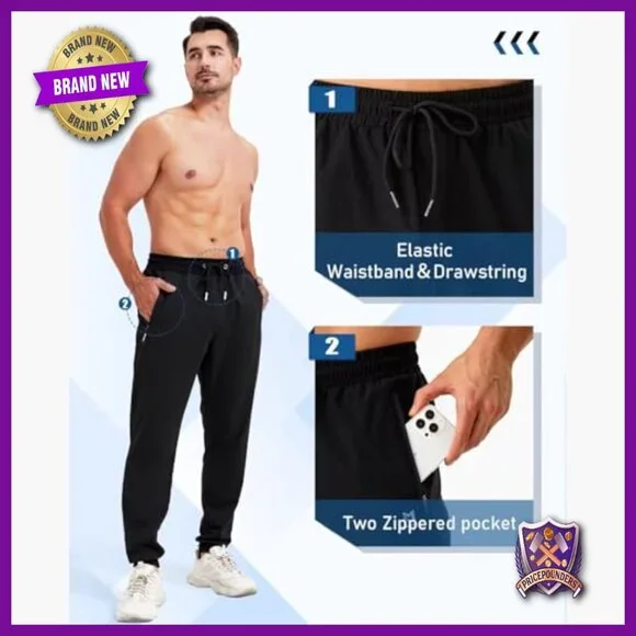 Men's Athletic Joggers with Zipper Pockets Slim Fit Sweatpants 5 Pack